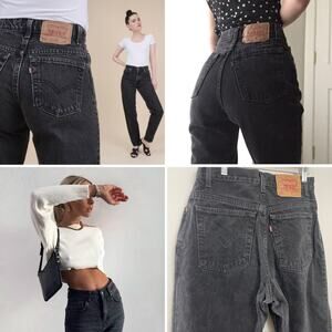 Vintage Levi's Red Tab Retro Washed Black 550 Relaxed Tapered Fit Mom Jean S. 26